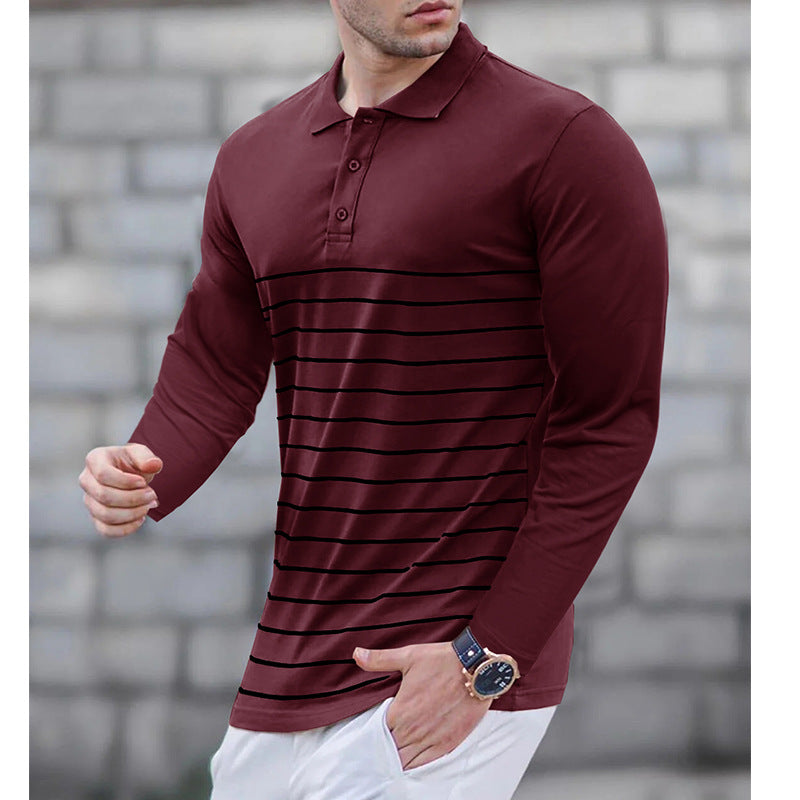 Herren Langarm-Polo-Shirt mit feinem Streifenmuster Echoarchiv