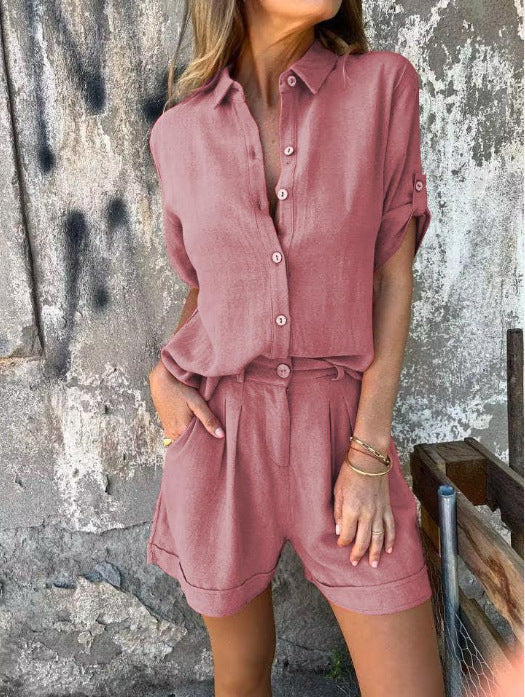 Damen Lässiges Jumpsuit mit Knopfverschlossenem Oberteil und Praktischem Taillenzug Echoarchiv