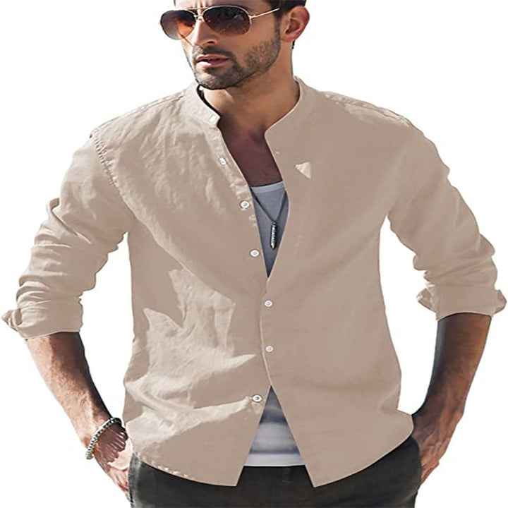 Herren Langarmhemd mit modernem Stehkragen und lässigem Look Echoarchiv