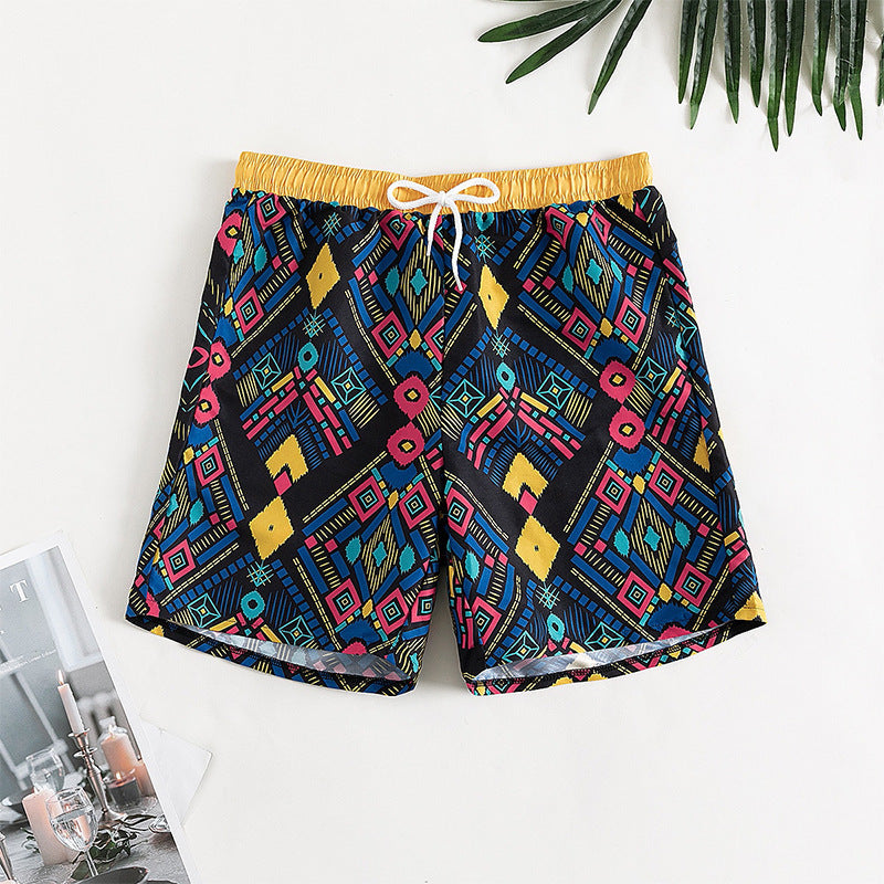 Damen Badeshorts mit elastischem Bund und farbigen geometrischen Mustern Echo Archiv
