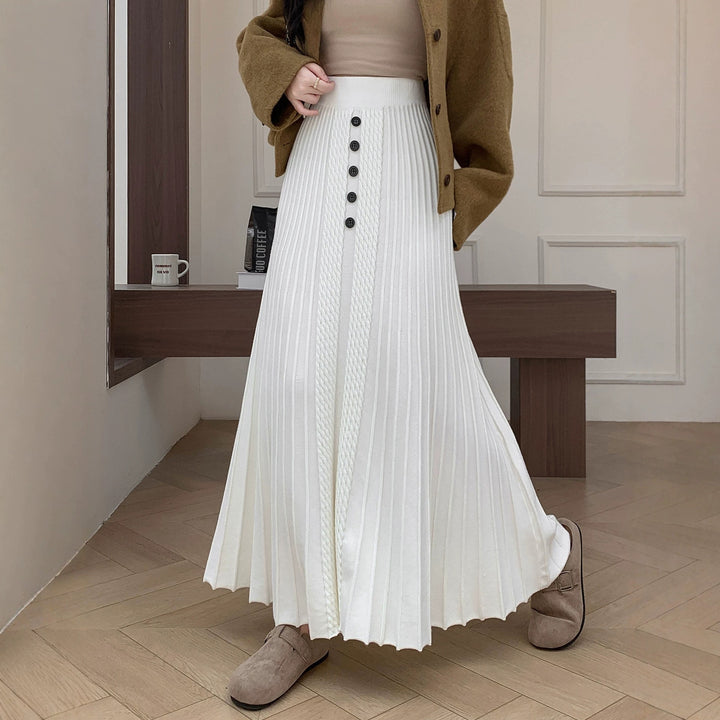 Damen Eleganter Plissee-Maxirock mit Knopfdetails Echo Archiv