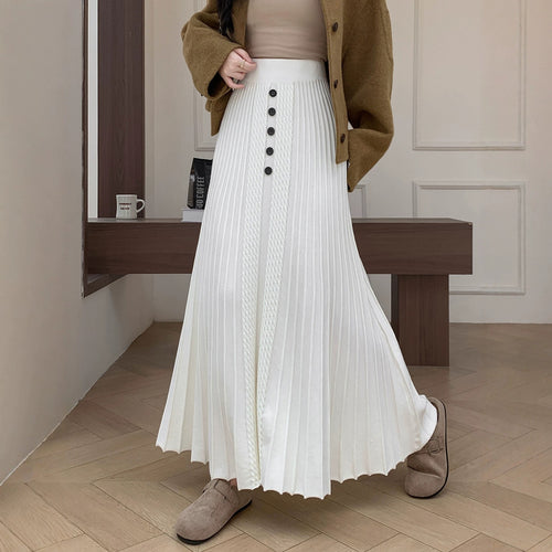 Damen Eleganter Plissee-Maxirock mit Knopfdetails Echo Archiv