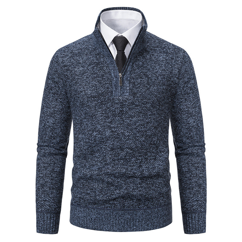 Herren eleganter Strickpullover mit halbem Reißverschluss und strukturierter Oberfläche Echoarchiv