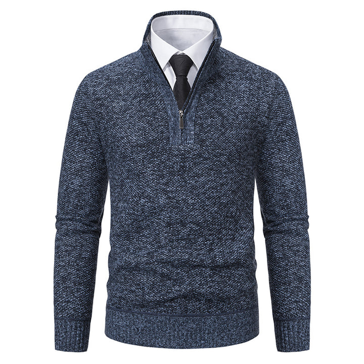 Herren eleganter Strickpullover mit halbem Reißverschluss und strukturierter Oberfläche Echoarchiv