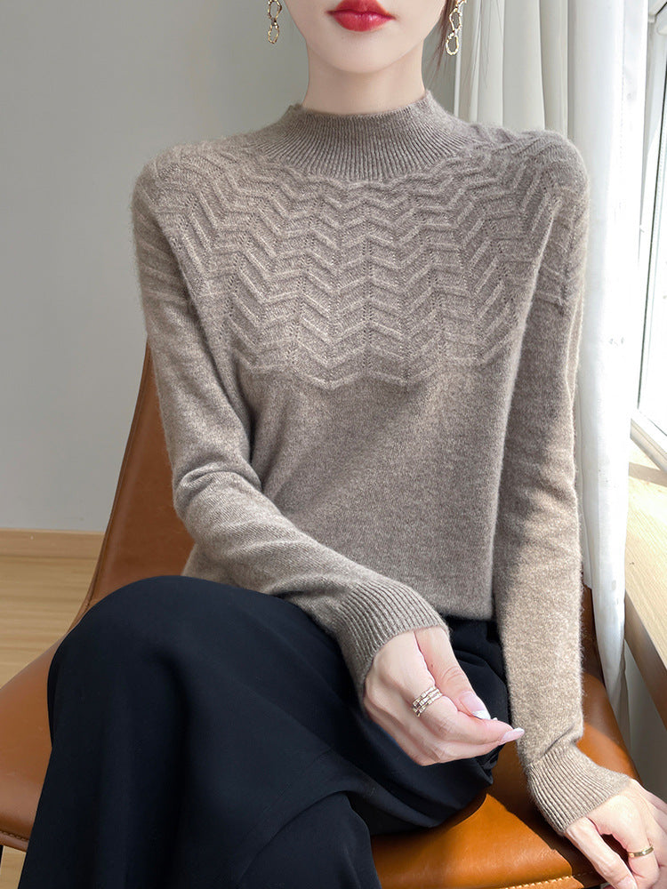 Damen Weicher Feinstrick-Mockneckpullover mit Chevron-Ajour und Kaschmirlook Echoarchiv