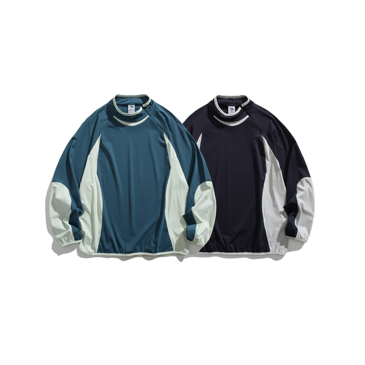 Unisex Oversize Windbreaker-Pullover mit Stehkragen und Kontrastpaneelen Echoarchiv