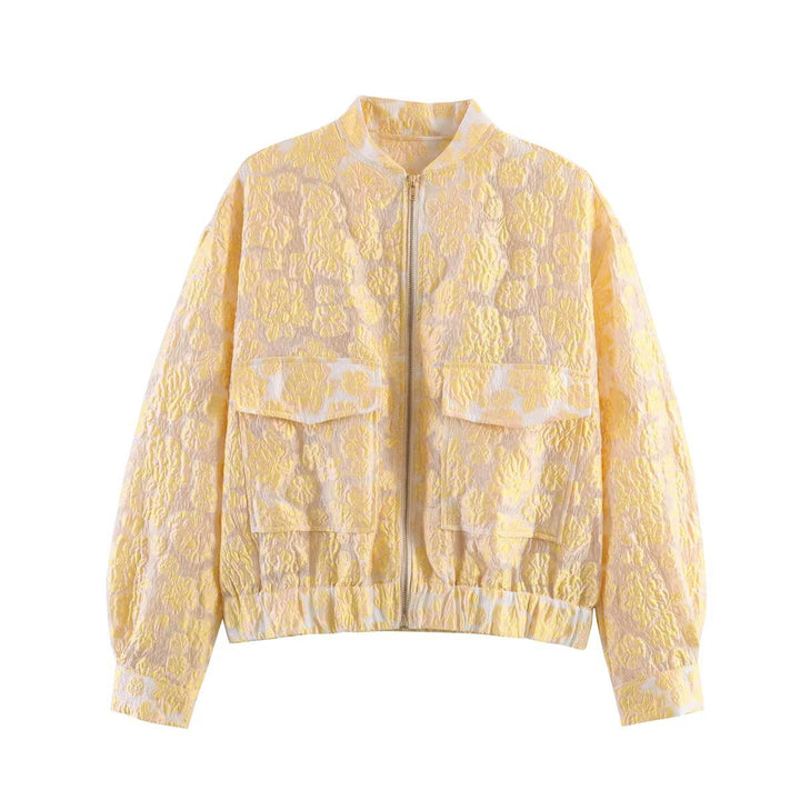 Damen nan gesteppte Bomberjacke mit floraler Jacquardstruktur, großen Pattentaschen und elastischem Saum Echo Archiv