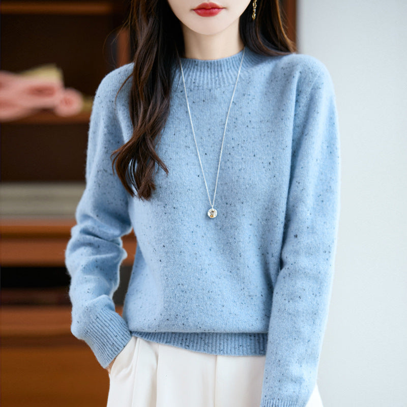 Damen Mélange-Feinstrickpullover mit kurzem Stehkragen und lockerer Silhouette Echoarchiv