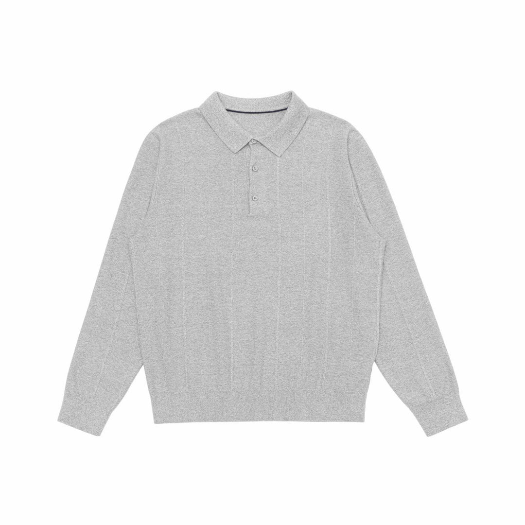 Unisex Feinstruktur-Polo-Strickpullover mit Hemdkragen und geripptem Saum Echoarchiv