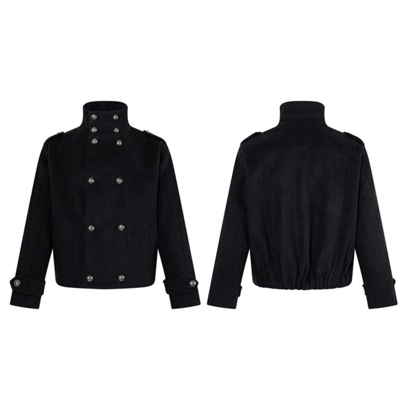 Damen Kurze Doppelreihige Militärische Cabanjacke mit Stehkragen und Epauletten Echoarchiv