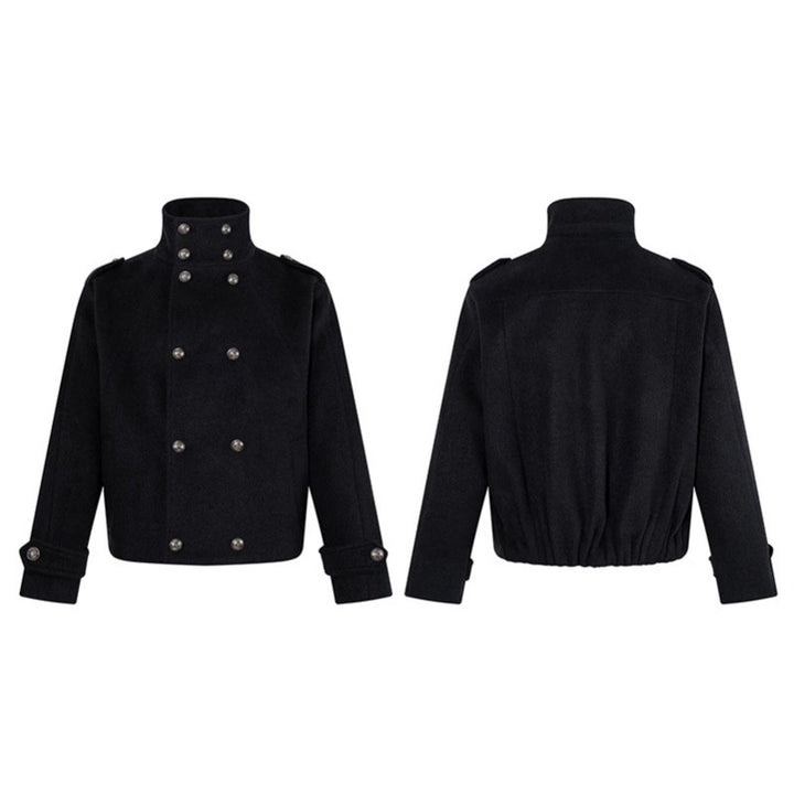 Damen Kurze Doppelreihige Militärische Cabanjacke mit Stehkragen und Epauletten Echoarchiv