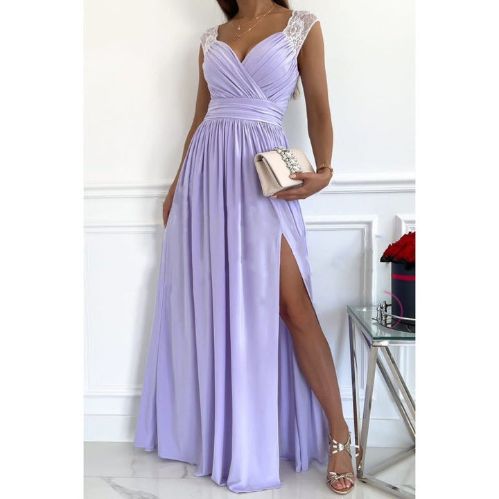 Damen Maxikleid mit Raffiniertem V-Ausschnitt und Hohem Schlitz Echoarchiv