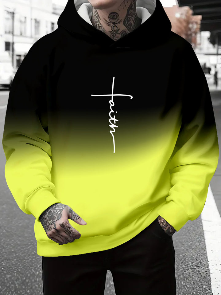 Herren Kapuzenpullover mit subtiler Farbverlauf-Optik und inspirierendem Schriftzug Echoarchiv