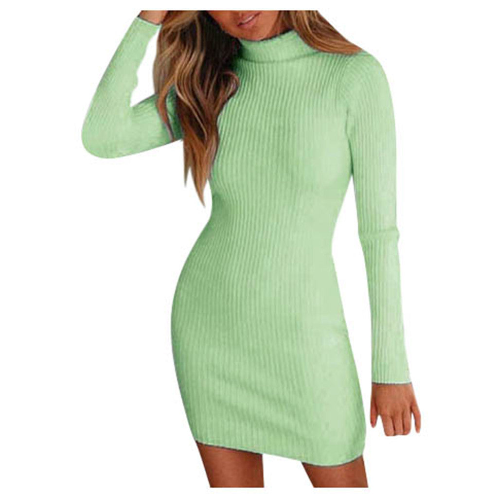 Damen Enganliegendes geripptes Strick-Minikleid mit Rollkragen und langen Ärmeln Echo Archiv