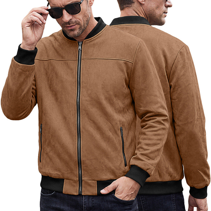 Herren Wildlederoptik Bomberjacke mit Rippenbündchen und Reißverschluss-Taschen – Brevano