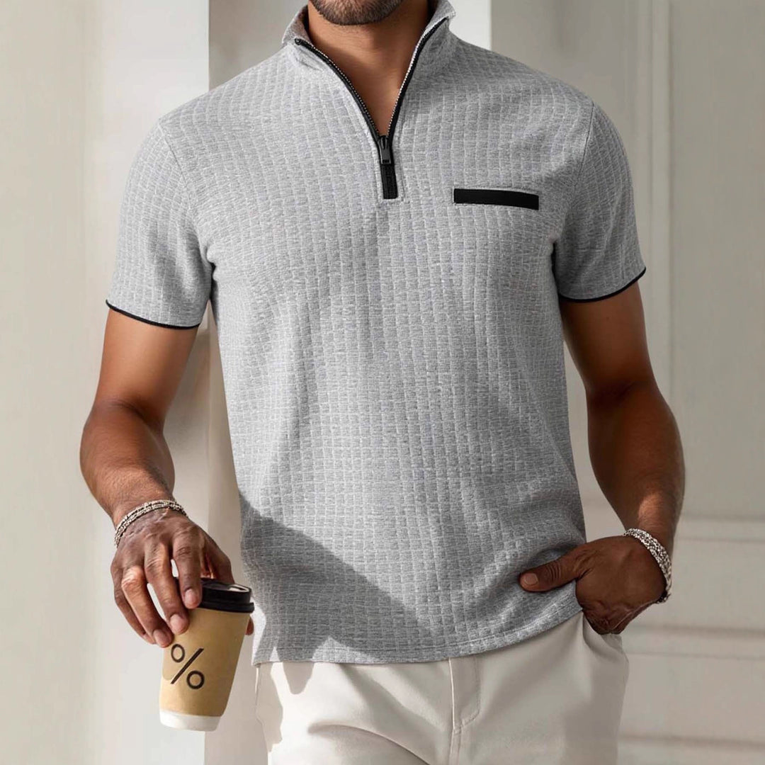 Herren modisches Kurzarm-Poloshirt mit Reißverschluss und strukturiertem Design Echoarchiv