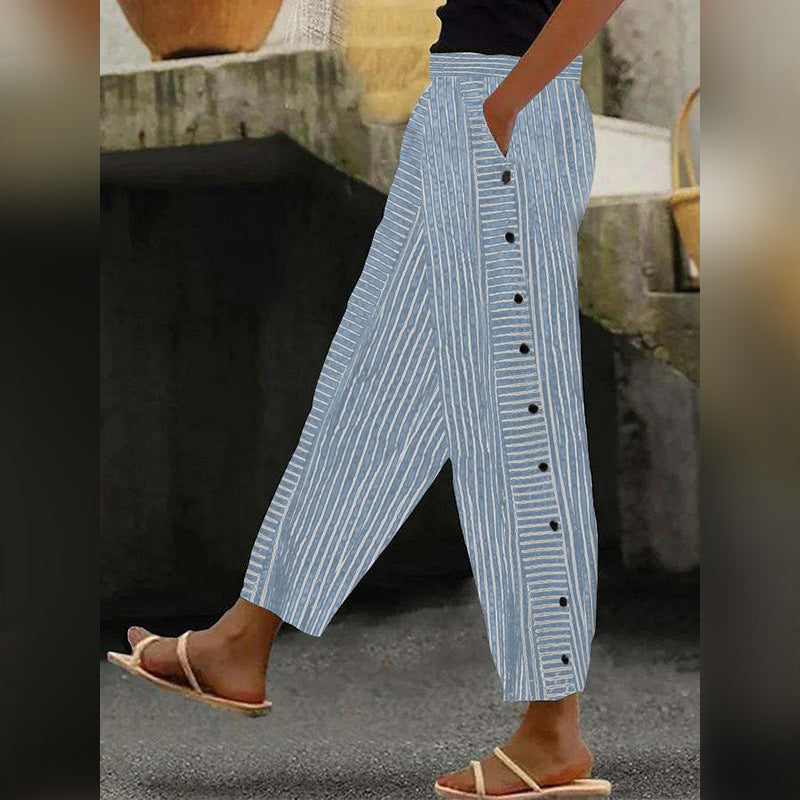 Damenweite Culotte-Hosen mit Paperbag-Taille, Knopfleiste und Seitentaschen – Avélisse