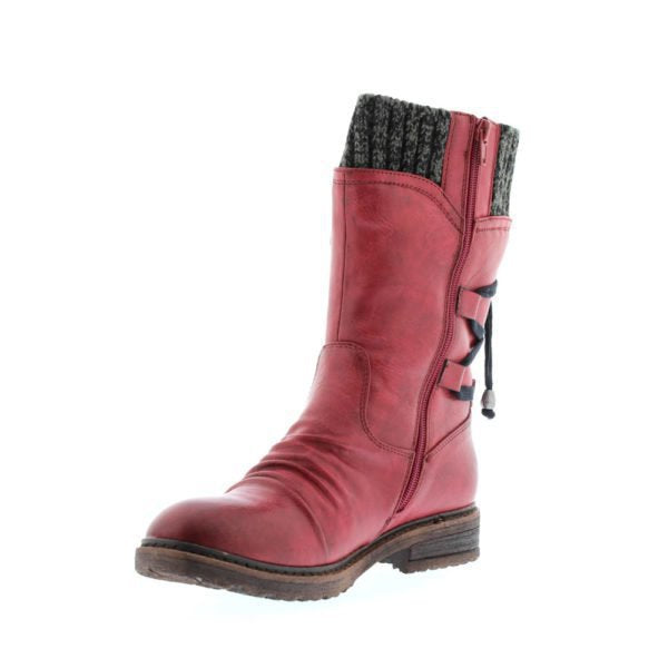 Damen Winterliche Kurzschaft-Stiefelette mit Strickmanschette, Zierkordel und Veloursoptik – Varelle