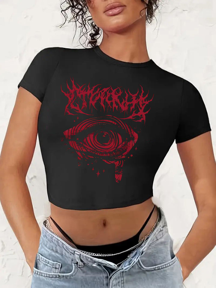 Damen Crop-T-Shirt mit fruchtigem Kirschdesign und lockerem Schnitt Echo Archiv