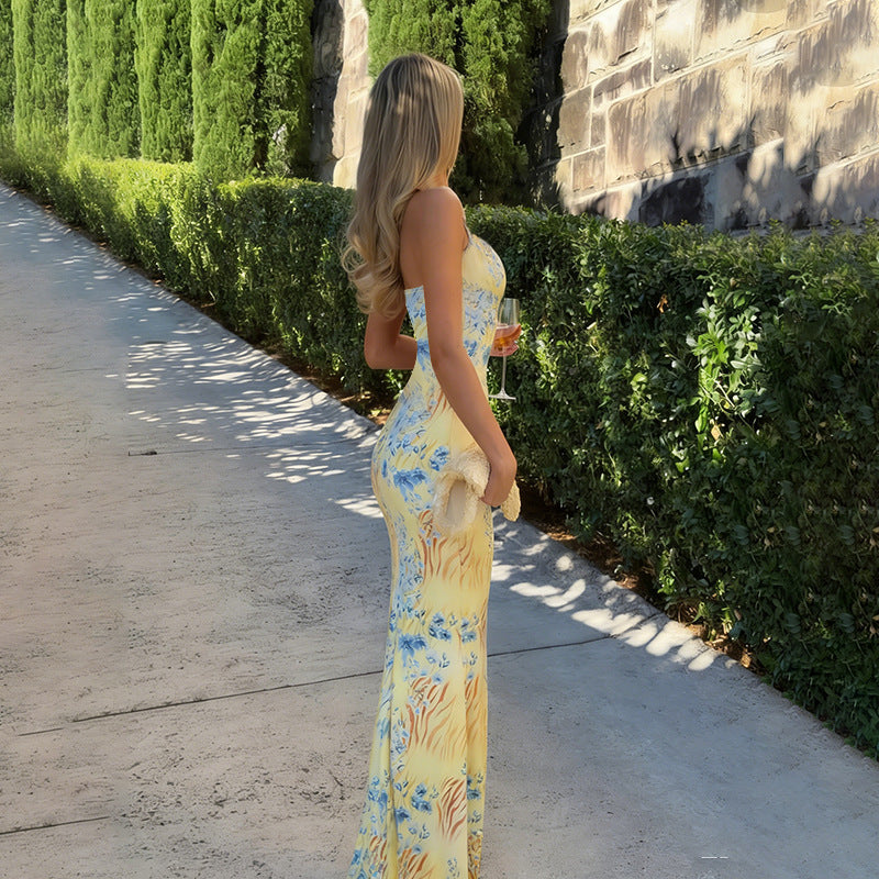 Damen figurbetontes Maxikleid mit floralem Muster und sexy Schlitz Echo Archiv