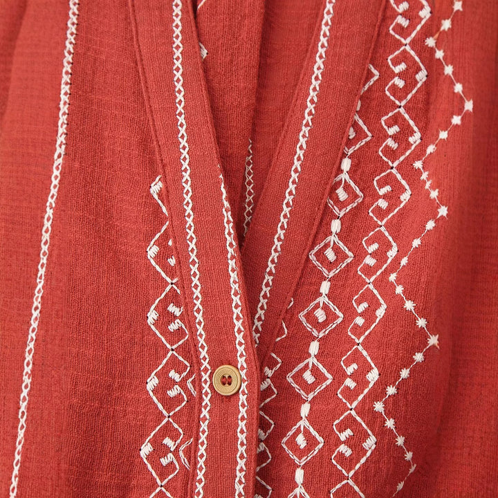 Damen bestickte Blusenjacke mit V-Ausschnitt und lockerer A-Linien-Silhouette Echoarchiv
