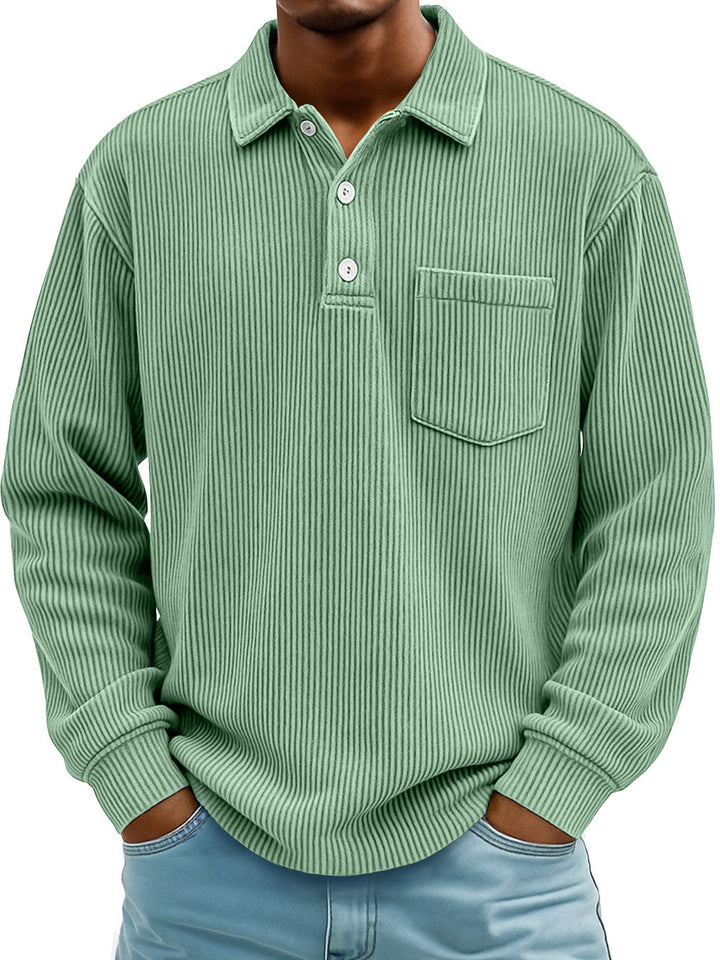 Herren Lässiger Longsleeve Poloshirt aus strukturiertem Stoff Echoarchiv