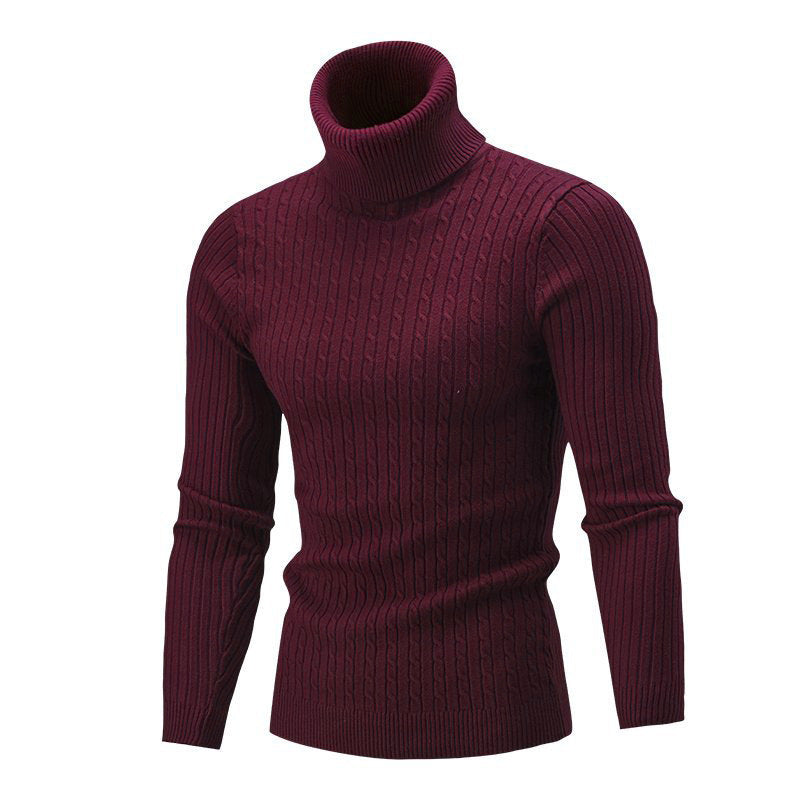 Herren Eleganter Strickpullover mit Stehkragen und feinem Zopfmuster Echoarchiv