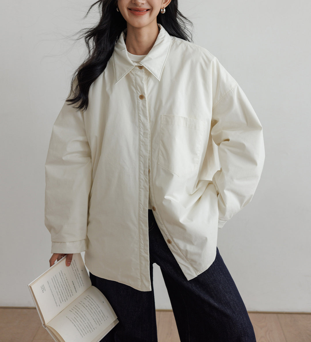 Damen Oversized Bluse mit Knopfdetail Echoarchiv