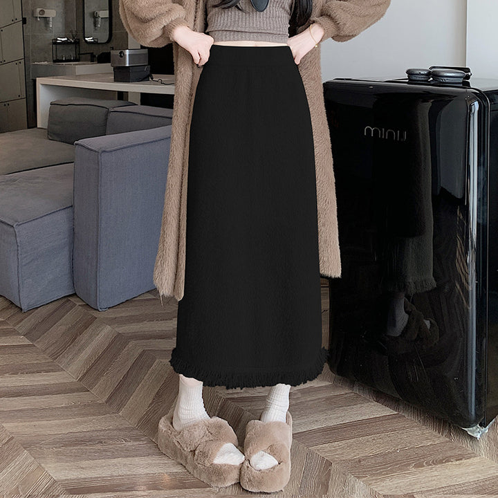 Damen Eleganter Strickmaxirock mit Fransendetails Echo Archiv