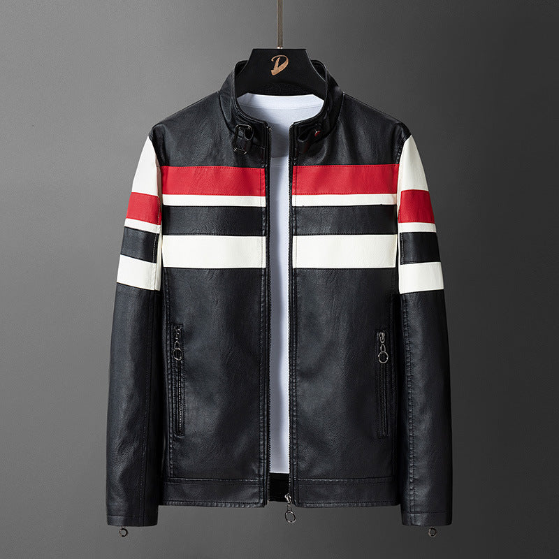 Herren Kunstlederjacke mit sportlichem Design und kontrastierenden Streifen Echoarchiv