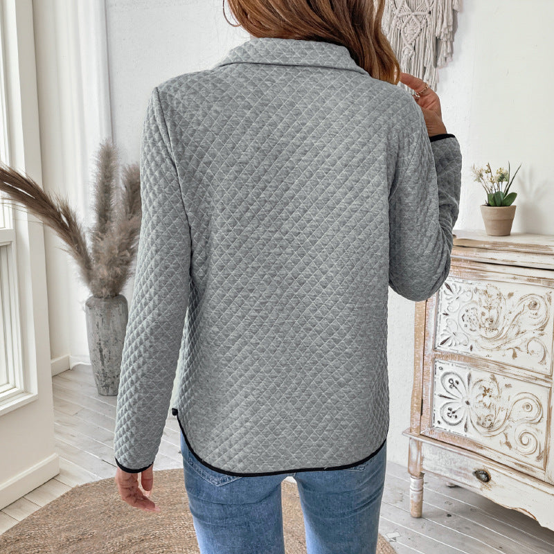 Damen Stepp-Sweatshirt mit halbem Reißverschluss, Stehkragen und Kängurutasche Echoarchiv
