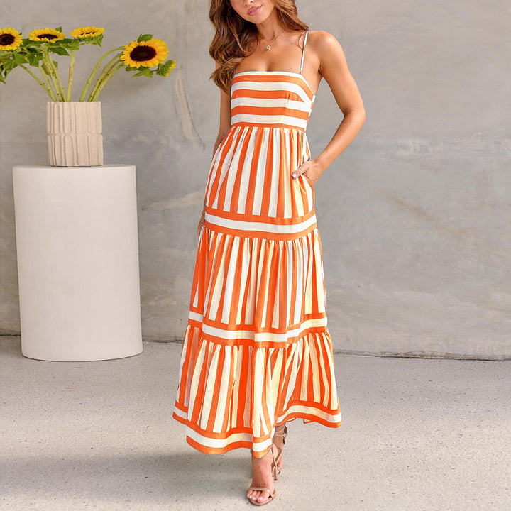 Damen Maxikleid mit schmalen Trägern und gestreiftem Design Echo Archiv