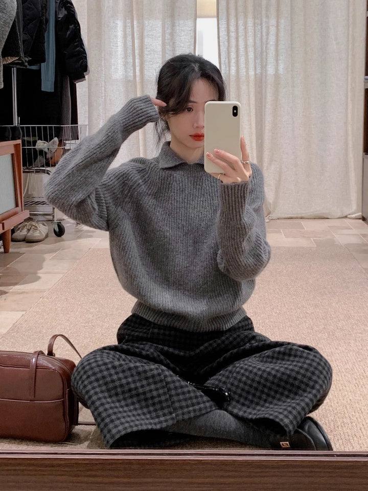 Damen Oversize-Polokragen Feinstrickpullover mit geripptem Saum und kaschmirähnlicher Haptik Echoarchiv