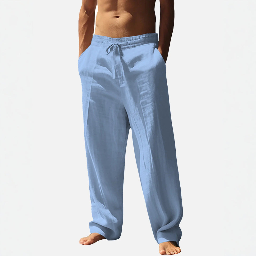Herren lässige Leinen-Hose mit elastischem Bund und seitlichen Taschen Echoarchiv