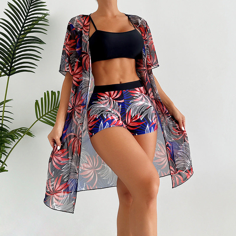 Damen Bademantel mit floralem Design und kurzen Ärmeln Echo Archiv