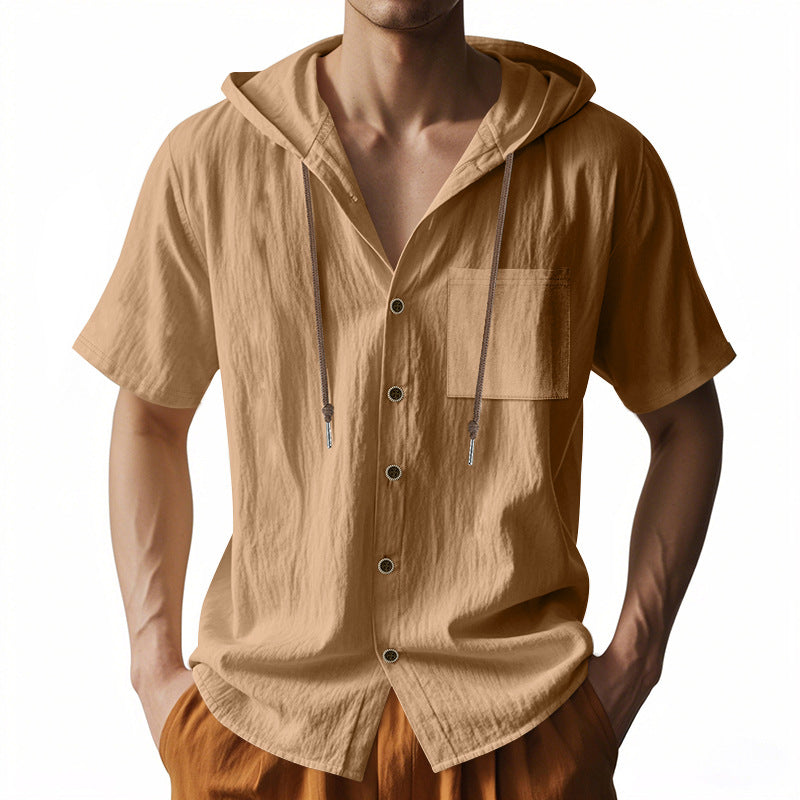 Herren Kurzarm-Hoodiehemd mit praktischer Brusttasche Echoarchiv