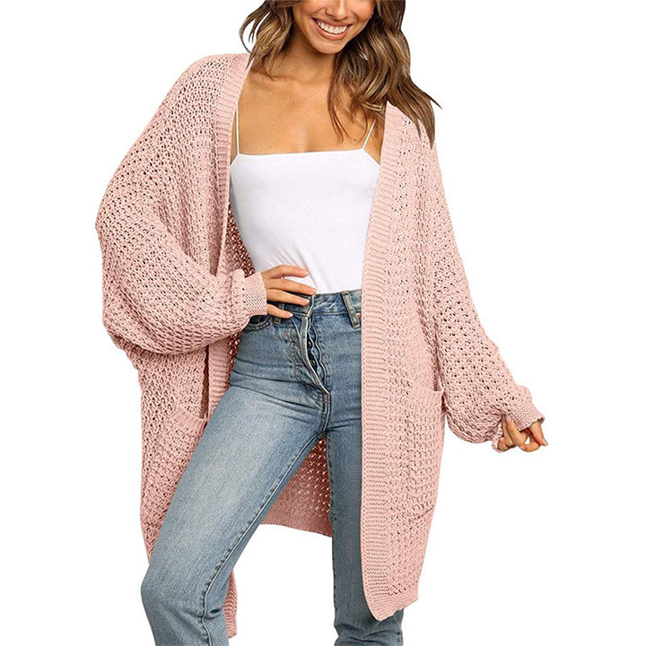 Damen Langer Offener Grobstrick-Cardigan im Cocoon-Schnitt mit Eingrifftaschen Echo Archiv