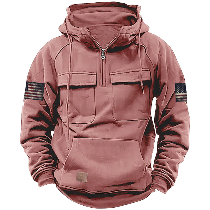 Herren nan Kapuzenpullover mit Halbzip, Cargo-Brusttaschen und Kängurutasche Echo Archiv