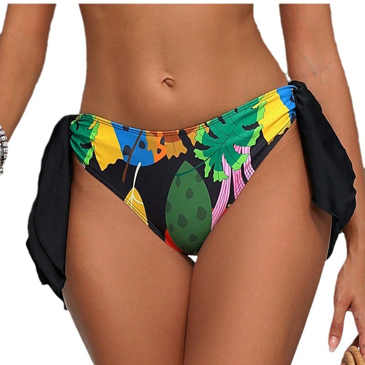 Damen Bikinislip mit seitlichem Schnürdetail und buntem Blattmuster Echo Archiv