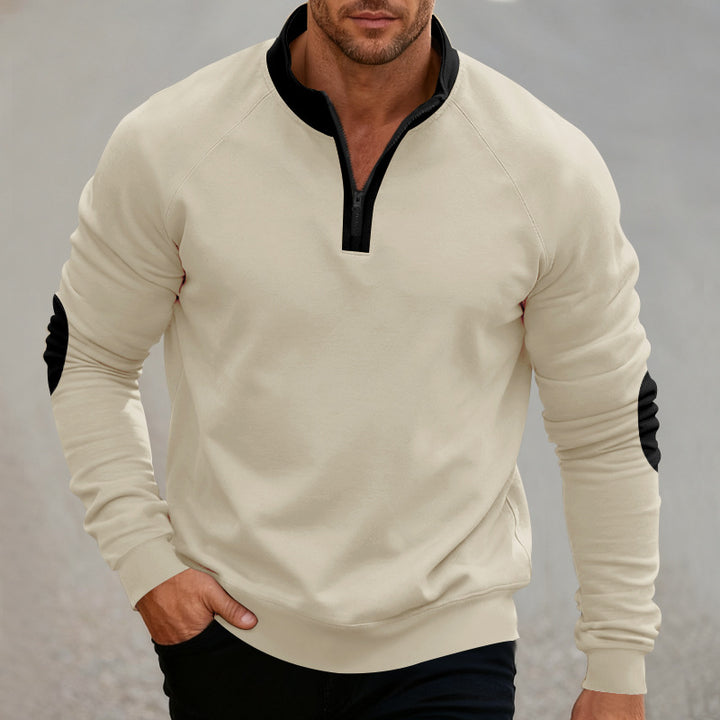 Herren sportlicher Kapuzenpullover mit kurzem Reißverschluss und modischen Kontrastelementen Echoarchiv