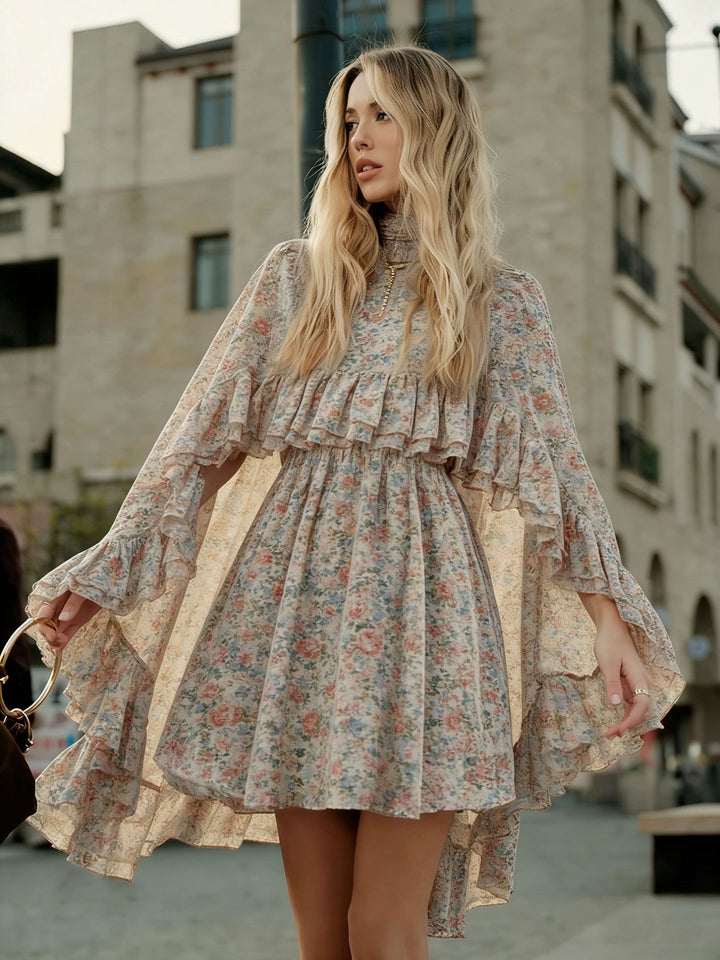 Damen romantisches Chiffonkleid mit Volants und weitem Saum Echo Archiv