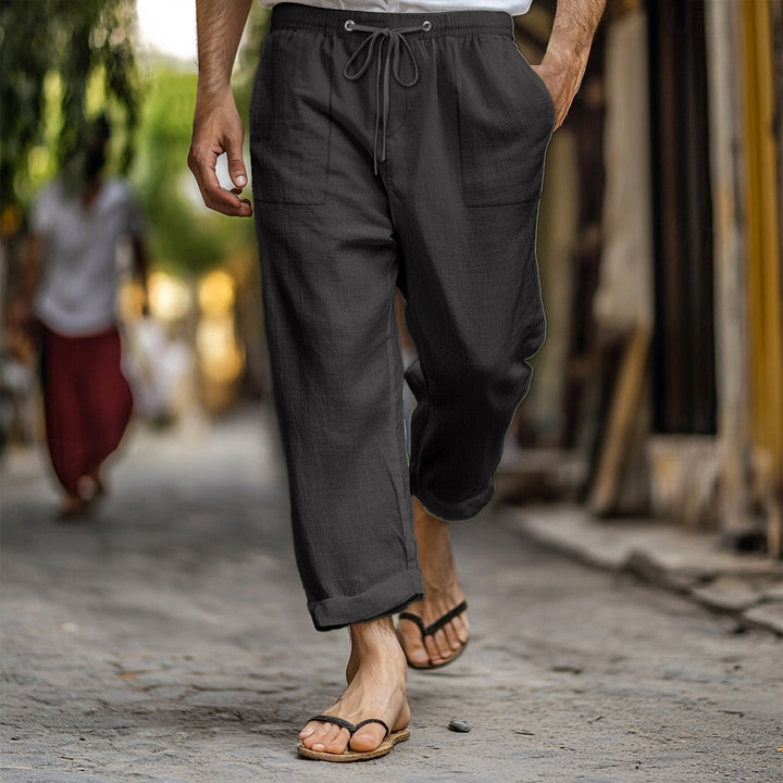 Herren lässige und atmungsaktive Leinenhose mit elastischem Bund und praktischen Seitentaschen Echoarchiv