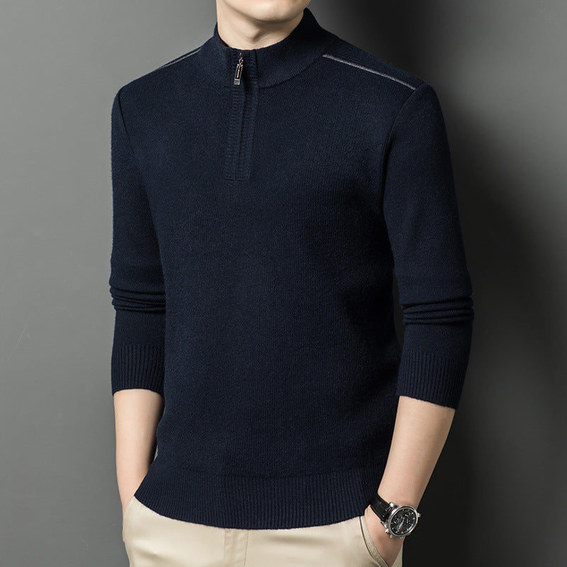 Herren eleganter Stehkragenpullover mit halbem Reißverschluss Echoarchiv