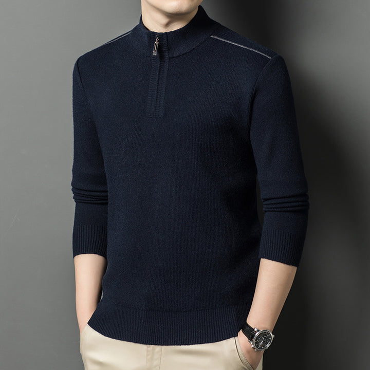 Herren eleganter Stehkragenpullover mit halbem Reißverschluss Echoarchiv