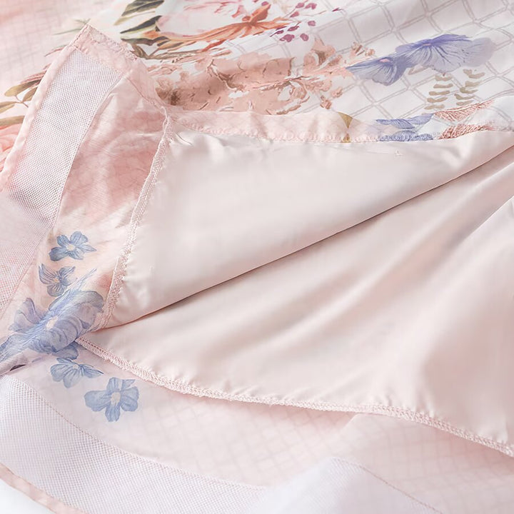 Damen Maxikleid mit Rüschenkragen, transparentem Chiffon-Overlay und taillierter Knopfleiste Echoarchiv