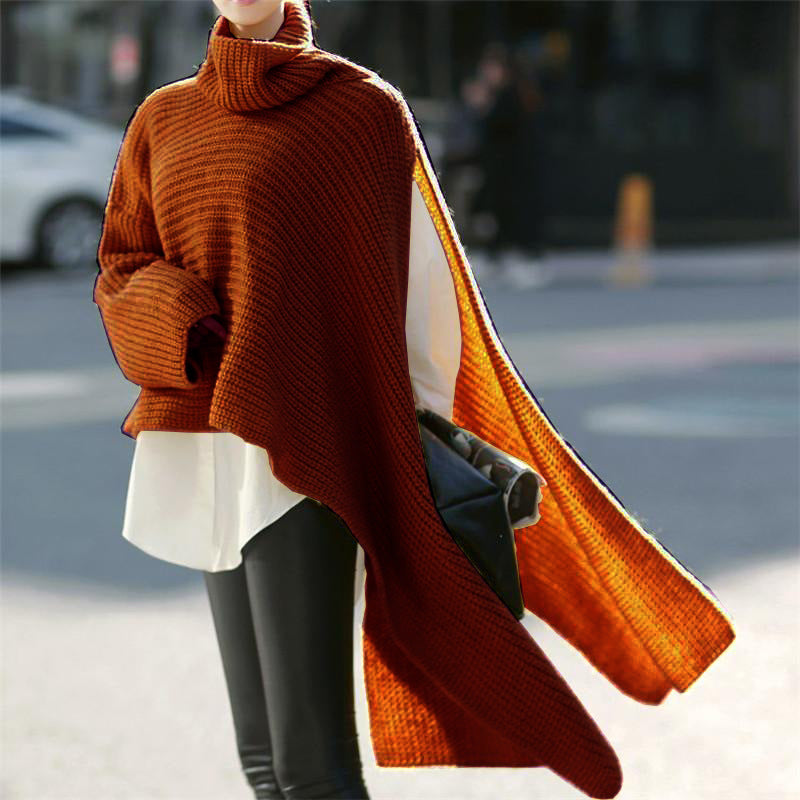 Damen Asymmetrischer Rollkragen-Poncho mit seitlichem Cape-Detail Echo Archiv