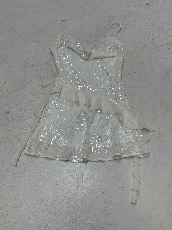 Damen funkelndes Minikleid mit Rüschendetails und verzierten Pailletten Echo Archiv