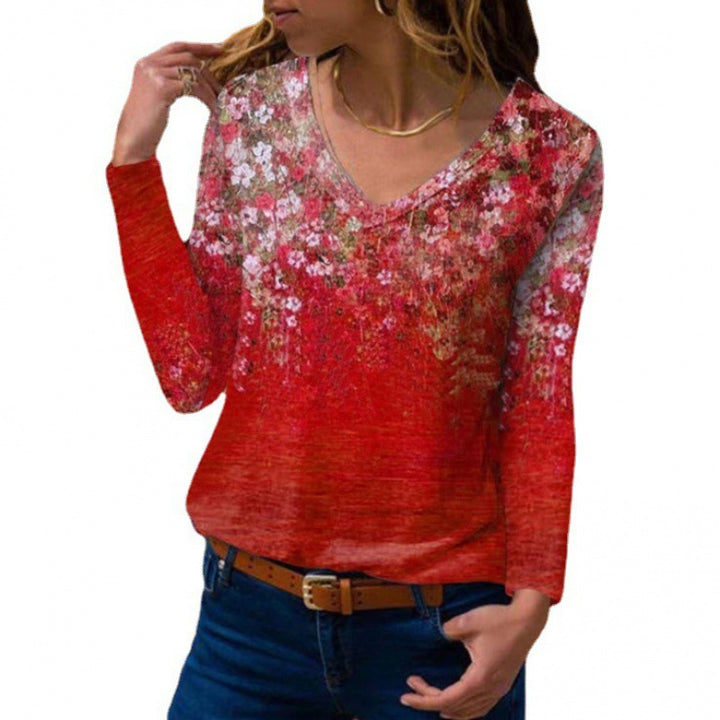 Damen Langarm V-Ausschnitt-Tunika mit floralem Aquarellprint und leichter Jersey-Qualität Echo Archiv