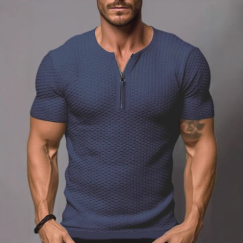 Herren Kurzarmshirt mit strukturiertem Gewebe und halbem Reißverschluss Echoarchiv