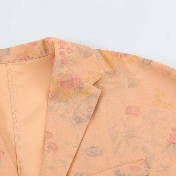 Damen Boxy-Blazerjacke mit floraler Seidenoptik, Ein-Knopf-Verschluss und Pattentaschen Echo Archiv